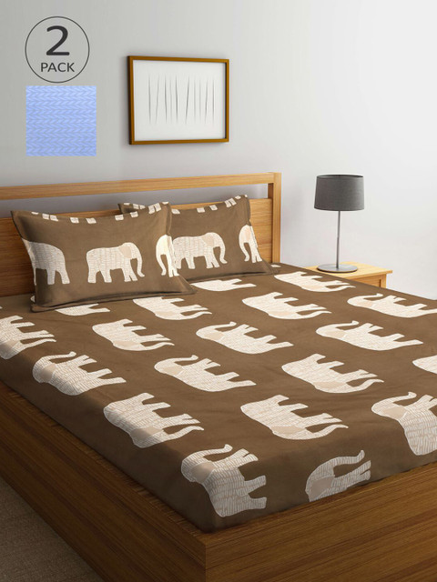 

KLOTTHE Blue & Brown Ethnic Motifs 210 TC 2 King Bedsheet with 4 Pillow Covers