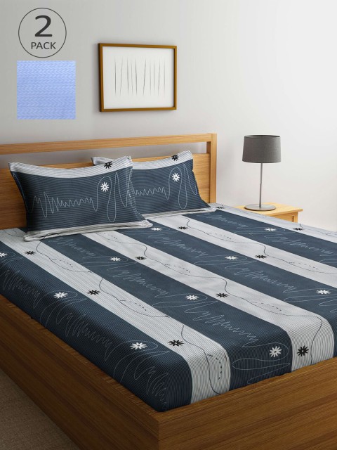 

KLOTTHE Pack Of 2 210 TC Cotton 2 King Bedsheet with 4 Pillow Covers, Multi