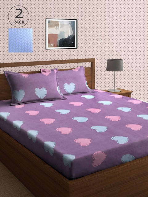 

KLOTTHE Purple & Blue Geometric 210 TC 2 King Bedsheet with 4 Pillow Covers