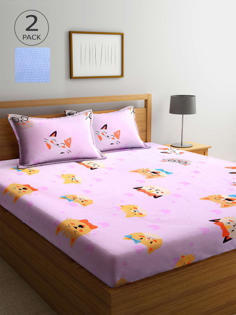 

KLOTTHE Multicoloured Printed 210 TC 2 King Bedsheet with 4 Pillow Covers, Multi