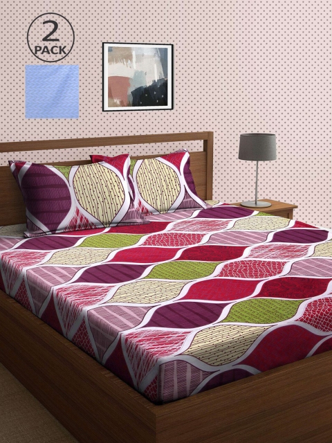 

KLOTTHE Blue & Pink 210 TC 2 King Bedsheet with 4 Pillow Covers