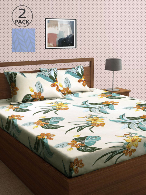 

KLOTTHE Pack Of 2 210 TC Cotton 2 King Bedsheet with 4 Pillow Covers, Multi