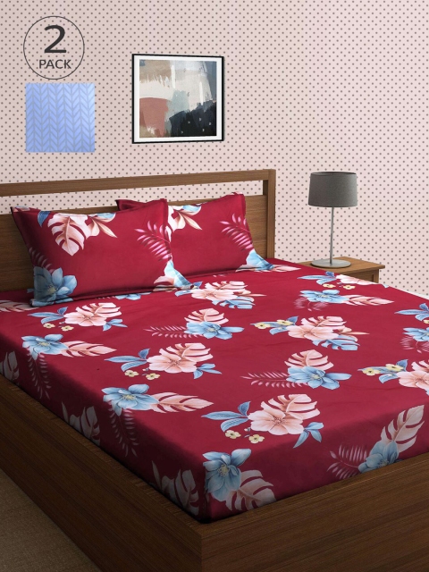 

KLOTTHE Set Of 2 210TC Double King Bedsheets With 4 Pillow Covers, Blue