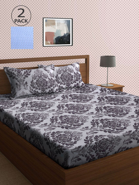 

KLOTTHE Blue & Grey 210 TC 2 King Bedsheet with 4 Pillow Covers
