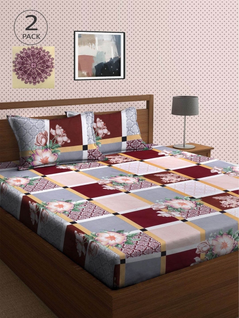 

KLOTTHE Yellow & Grey Floral 210 TC 2 King Bedsheet with 4 Pillow Covers