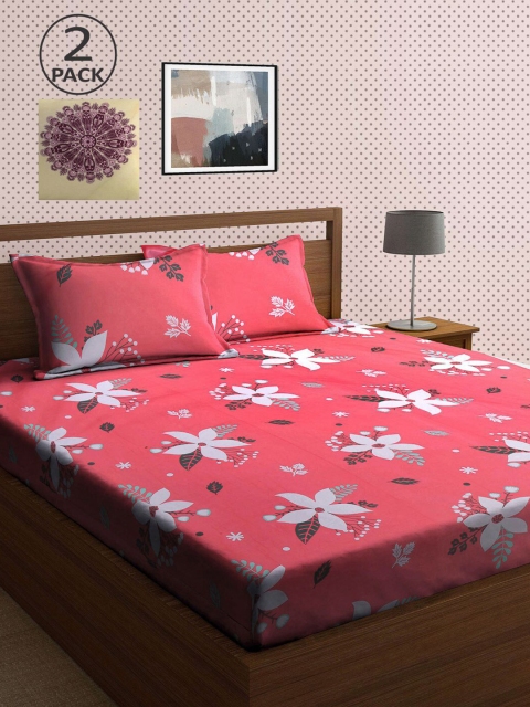 

KLOTTHE Set Of 2 210TC Double King Bedsheets With 4 Pillow Covers, Yellow