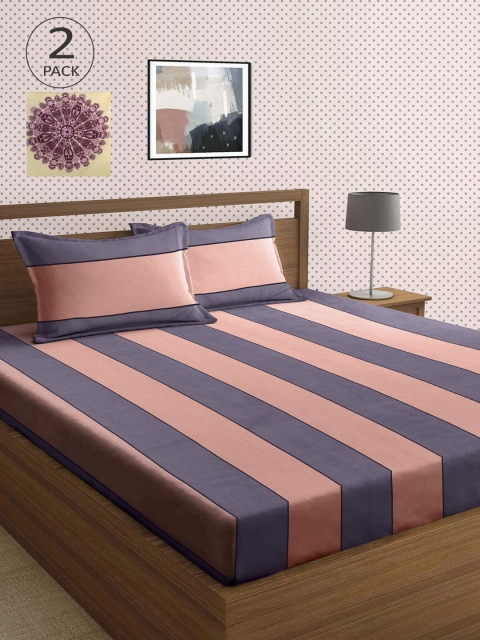 

KLOTTHE Multicoloured Striped 210 TC 2 King Bedsheet with 4 Pillow Covers, Multi