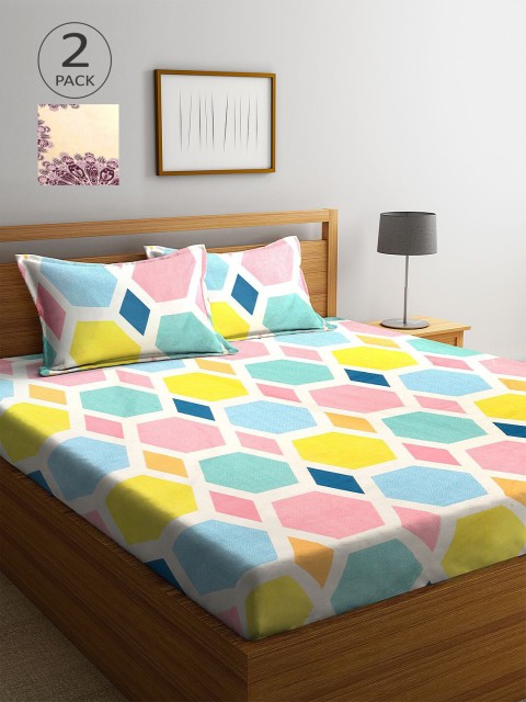 

KLOTTHE Multicoloured Geometric 210 TC 2 King Bedsheet with 4 Pillow Covers, Multi