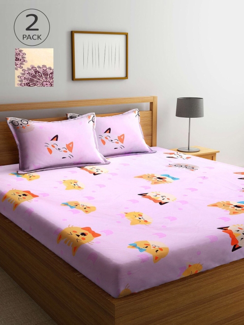 

KLOTTHE Multicoloured Cartoon Characters 210 TC 2 King Bedsheet with 4 Pillow Covers, Multi