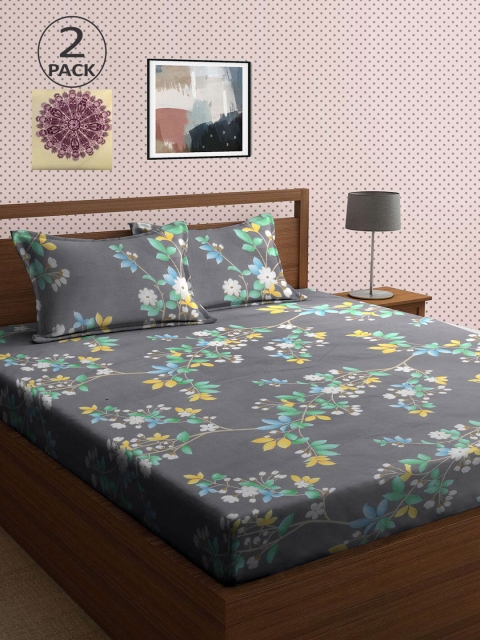 

KLOTTHE Multicoloured Floral 210 TC 2 King Bedsheet with 4 Pillow Covers, Multi