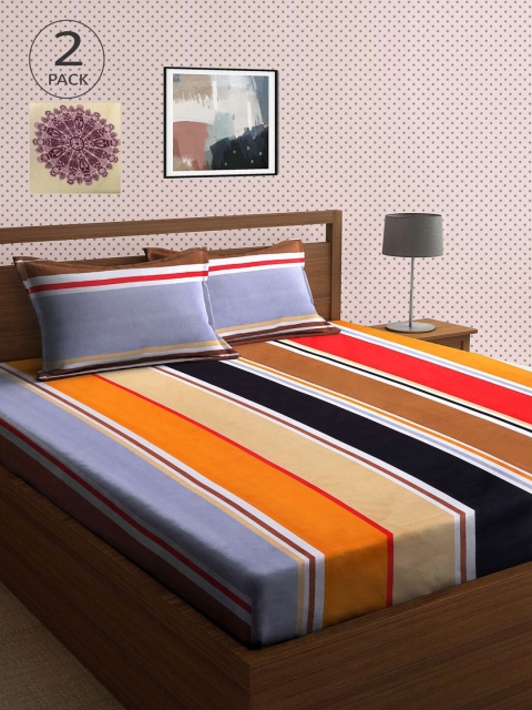 

KLOTTHE Multicoloured Striped 210 TC 2 King Bedsheet with 4 Pillow Covers, Multi
