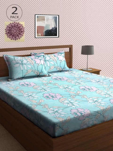 

KLOTTHE Multicoloured Floral 210 TC 2 King Bedsheet with 4 Pillow Covers, Multi