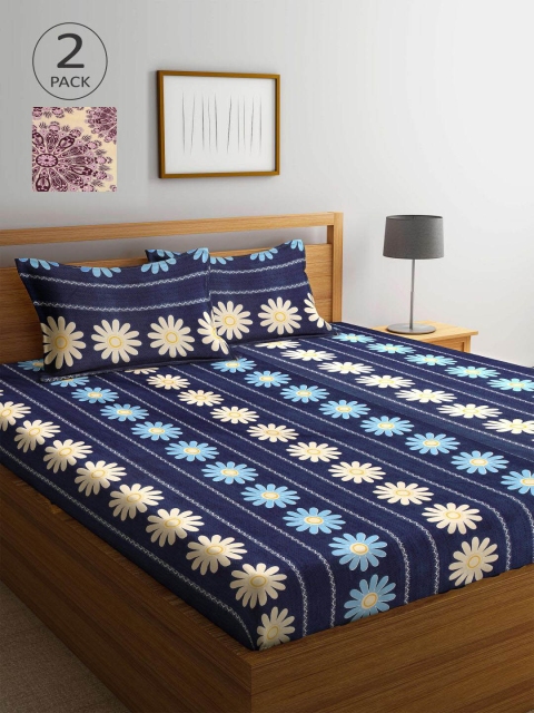 

KLOTTHE Multicoloured Floral 210 TC 2 King Bedsheet with 4 Pillow Covers, Multi