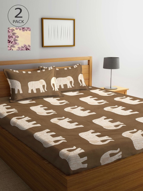 

KLOTTHE Beige & Olive Green Ethnic Motifs 210 TC 2 King Bedsheet with 4 Pillow Covers