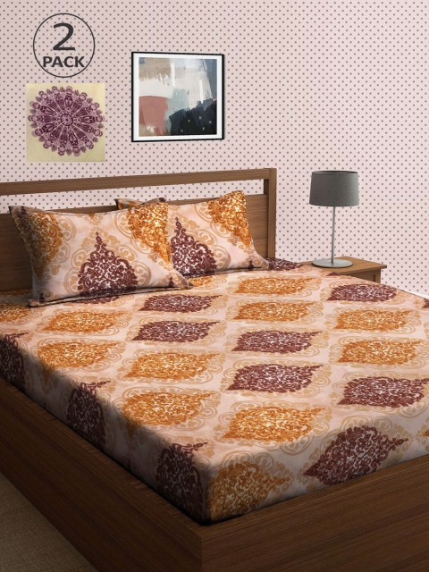 

KLOTTHE Pack Of 2 210 TC Cotton 2 King Bedsheet with 4 Pillow Covers, Multi