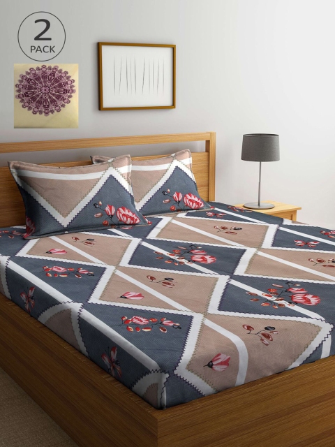 

KLOTTHE Multicoloured Floral 210 TC 2 King Bedsheet with 4 Pillow Covers, Multi