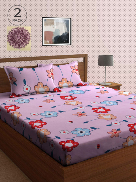 

KLOTTHE Pink & Cream-Coloured Floral 210 TC 2 King Bedsheet with 4 Pillow Covers