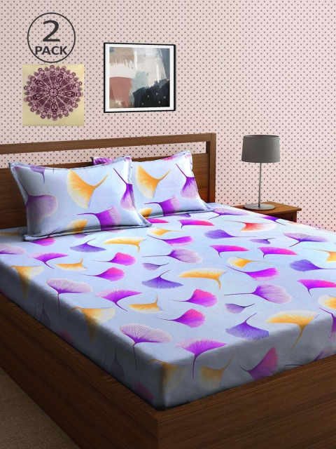 

KLOTTHE Blue & Cream-Coloured 210 TC 2 King Bedsheet with 4 Pillow Covers