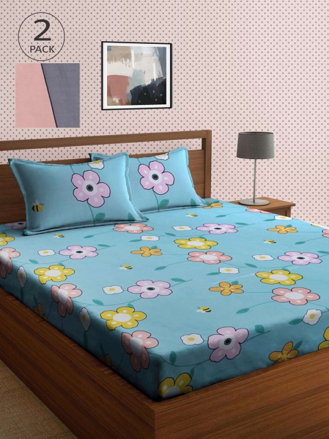 

KLOTTHE Multicoloured Printed 210 TC 2 King Bedsheet with 4 Pillow Covers, Multi