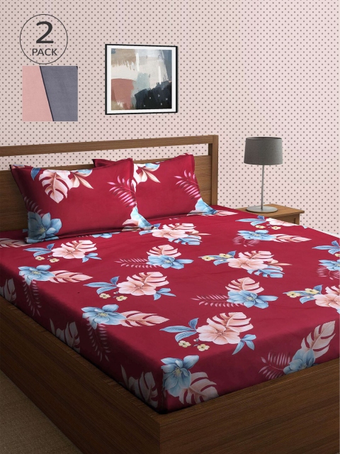 

KLOTTHE Multicoloured Floral 210 TC 2 King Bedsheet with 4 Pillow Covers, Multi
