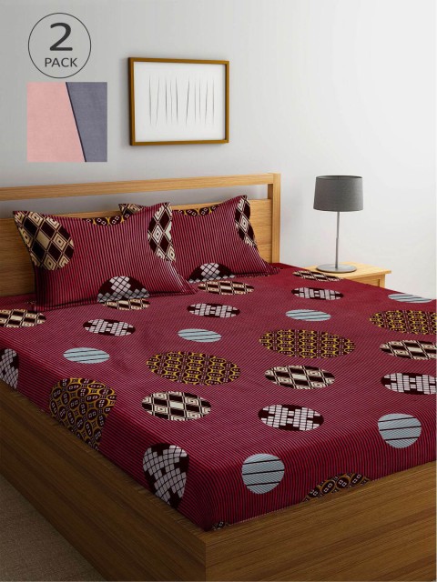

KLOTTHE Multicoloured Printed 210 TC 2 King Bedsheet with 4 Pillow Covers, Multi