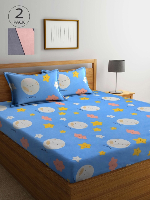 

KLOTTHE Blue & Pink Striped 210 TC 2 King Bedsheet with 4 Pillow Covers