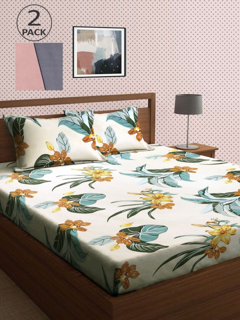 

KLOTTHE Multicoloured Floral 210 TC 2 King Bedsheet with 4 Pillow Covers, Multi