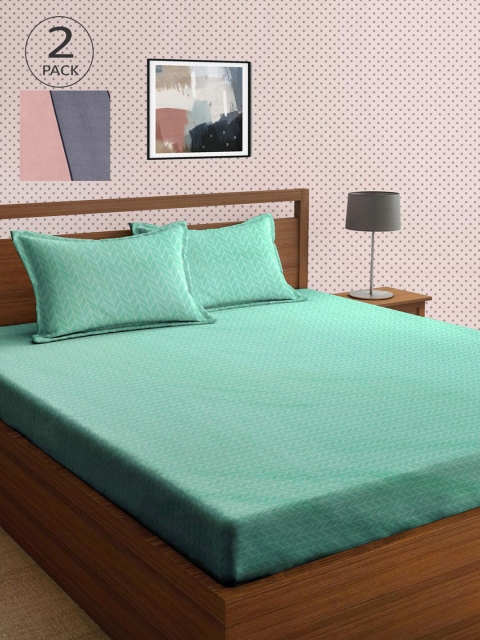 

KLOTTHE Multi Geometric 210 TC 2 King Bedsheet with 4 Pillow Covers, Teal