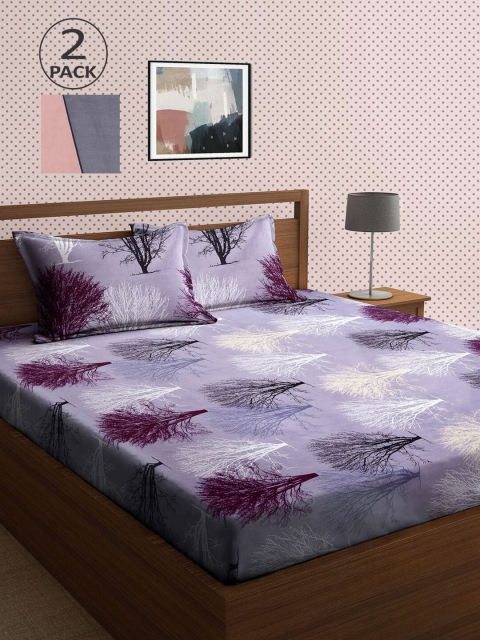 

KLOTTHE Pack of 2 Peach-Coloured & Lavender 210 TC King Bedsheet with 4 Pillow Covers