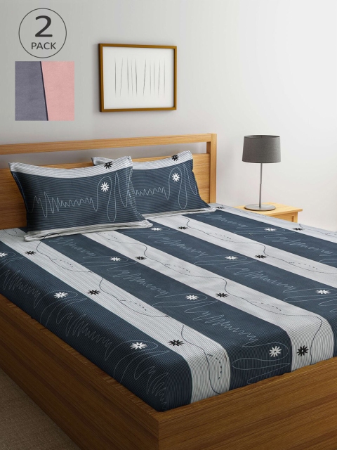 

KLOTTHE Multicoloured Striped 210 TC 2 King Bedsheet with 4 Pillow Covers, Multi