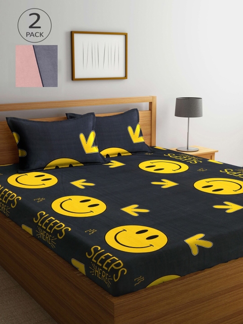 

KLOTTHE Black & Grey Cartoon Characters 210 TC 2 King Bedsheet with 4 Pillow Covers