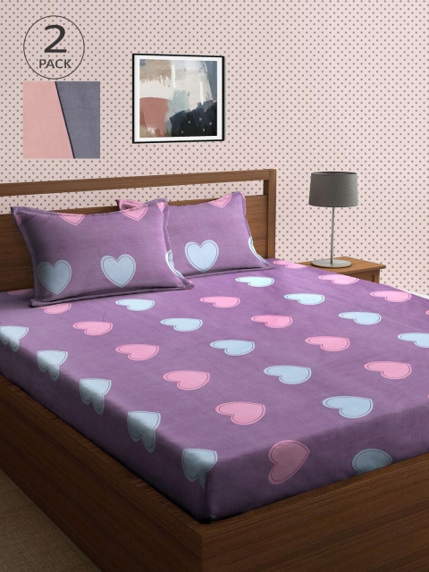

KLOTTHE Pack Of 2 210 TC Cotton 2 King Bedsheet with 4 Pillow Covers, Multi