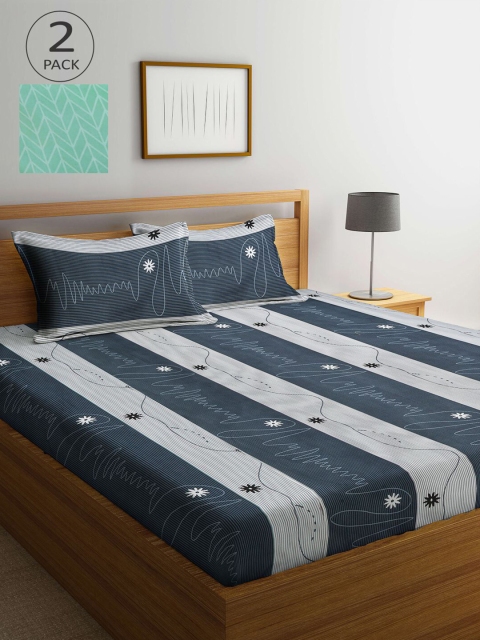 

KLOTTHE Green & White Striped 210 TC 2 King Bedsheet with 4 Pillow Covers