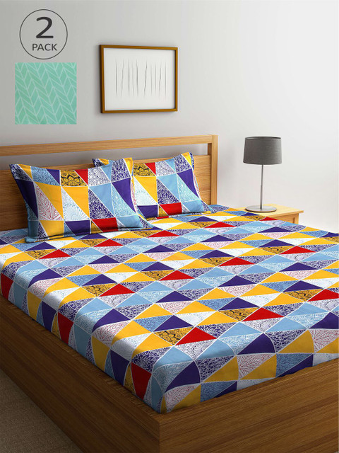 

KLOTTHE Multicoloured Geometric 210 TC 2 King Bedsheet with 4 Pillow Covers, Multi