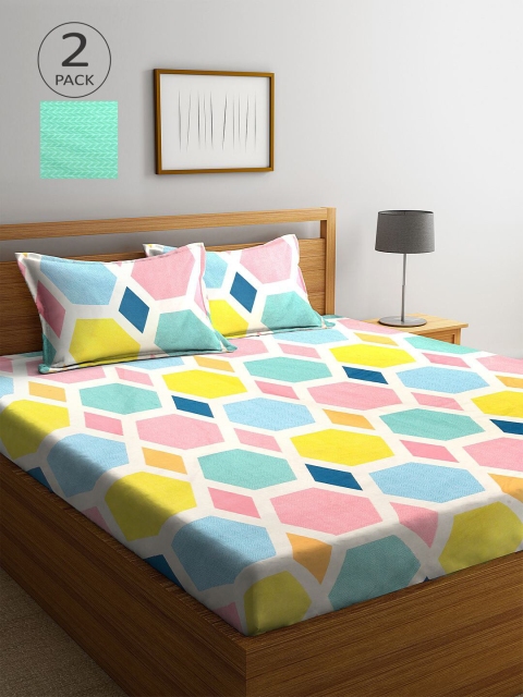 

KLOTTHE Pack Of 2 210 TC Cotton 2 King Bedsheet with 4 Pillow Covers, Multi
