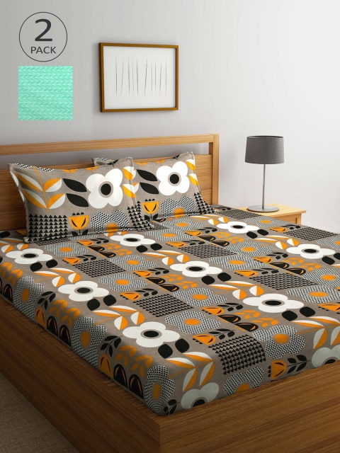 

KLOTTHE Multi Floral 210 TC 2 King Bedsheet with 4 Pillow Covers, Green