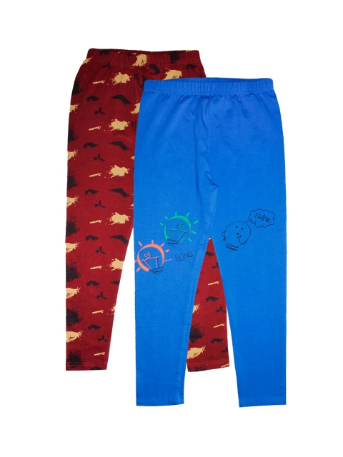 

KiddoPanti Girls Pack Of 2 Printed Cotton Ankle Length Leggings, Maroon