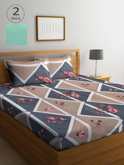 

KLOTTHE Pack Of 2 210 TC Cotton 2 King Bedsheet with 4 Pillow Covers, Multi