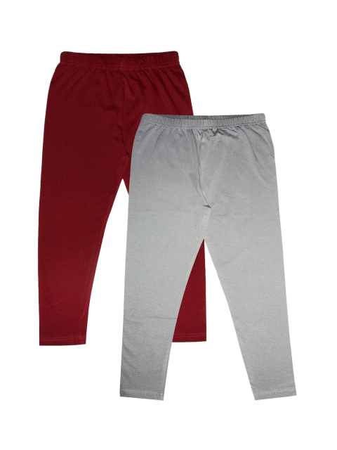 

KiddoPanti Girls Pack Of 2 Solid Ankle Length Leggings, Maroon