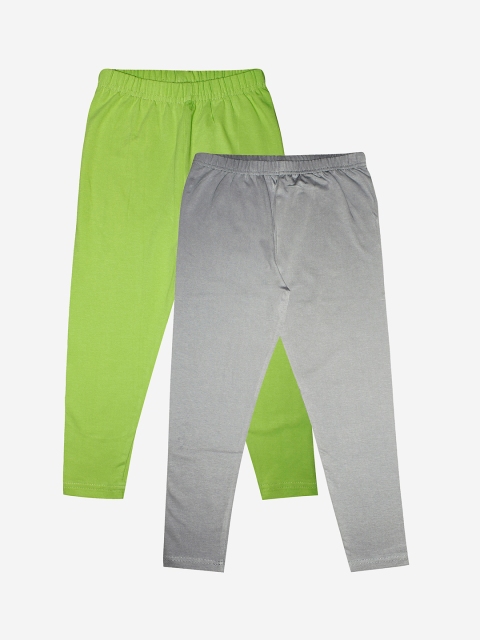

KiddoPanti Girls Pack Of 2 Solid Cotton Ankle Length Lycra Leggings, Green