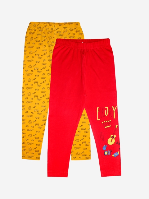 

KiddoPanti Girls Pack Of 2 Printed Cotton Ankle Length Leggings, Mustard