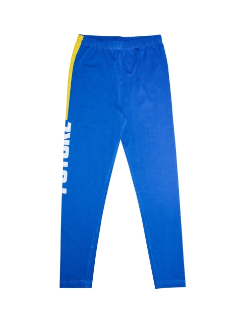 

KiddoPanti Girls Blue Solid Cotton Ankle Length Leggings