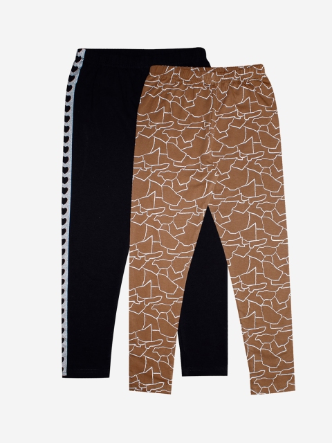 

KiddoPanti Girls Pack Of 2 Printed Ankle-Length Leggings, Brown