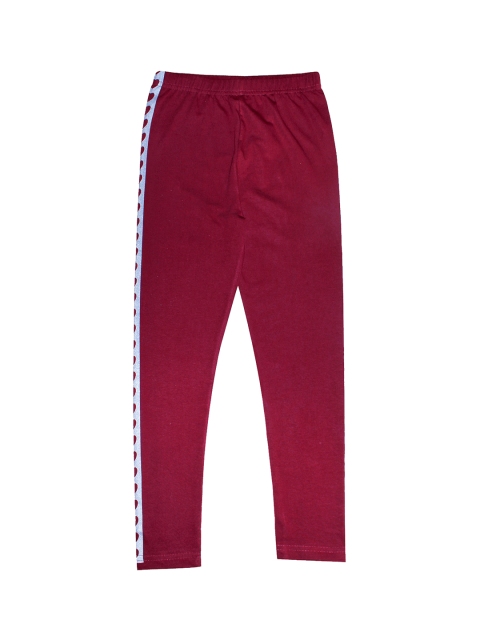 

KiddoPanti Girls Maroon Side Heart Tape Ankle-Length Leggings