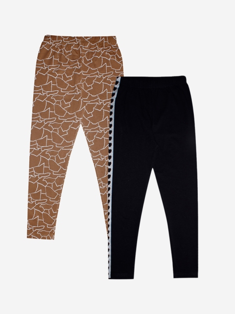 

KiddoPanti Girls Pack Of 2 Printed Ankle-Length Leggings, Brown