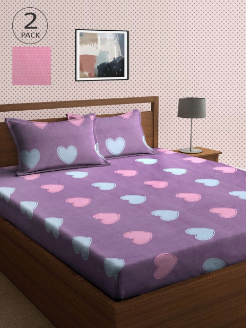 

KLOTTHE Purple & Pink 210 TC 2 King Bedsheet with 4 Pillow Covers