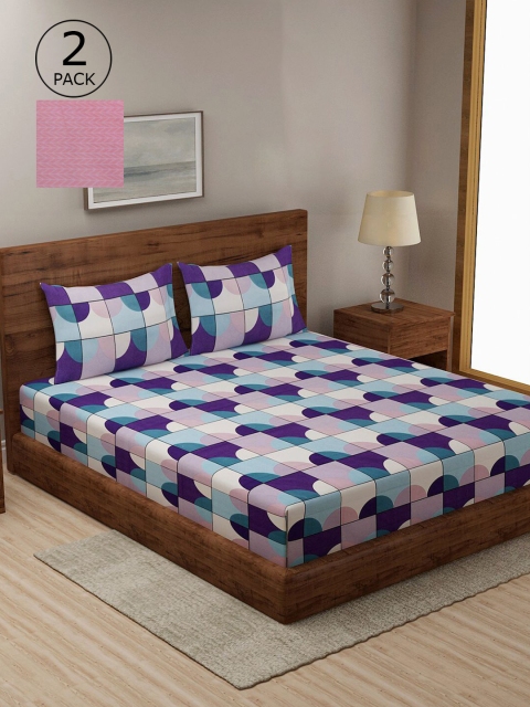 

KLOTTHE Multi Geometric 210 TC 2 King Bedsheet with 4 Pillow Covers, Pink