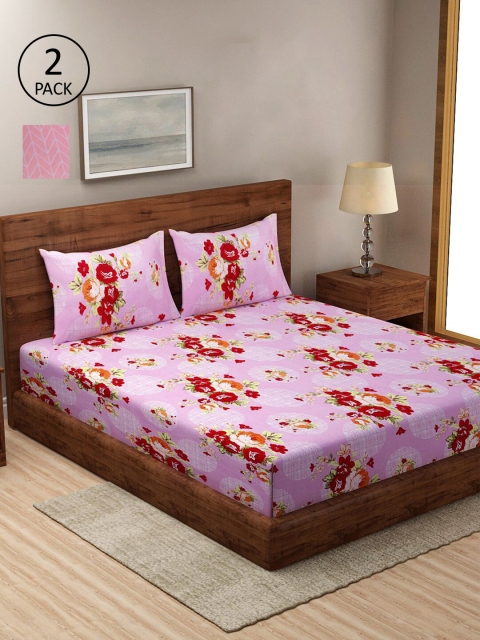 

KLOTTHE Pink & Red Floral 210 TC 2 King Bedsheet with 4 Pillow Covers