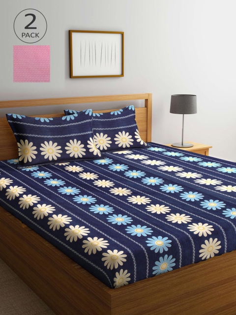 

KLOTTHE Pack Of 2 210 TC Cotton 2 King Bedsheet with 4 Pillow Covers, Multi
