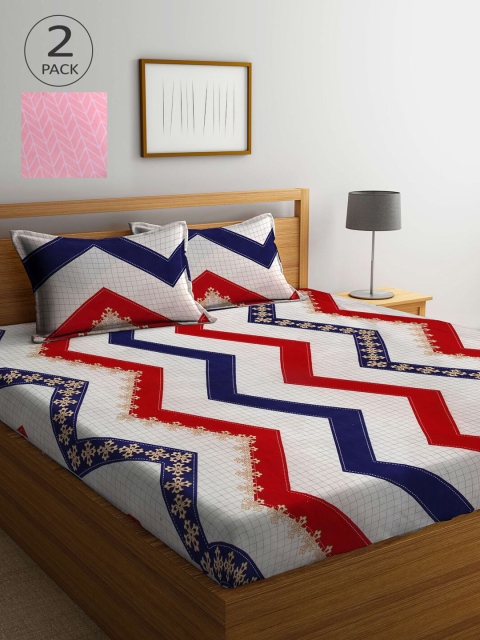 

KLOTTHE Set Of 2 Beige & Pink Printed 210 TC King Bedsheets With 4 Pillow Covers